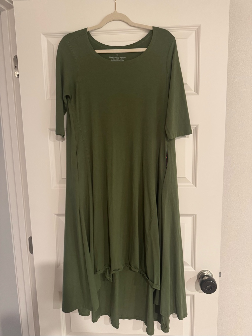 Elegantees Olive Green Swing Midi Dress 95% cotton